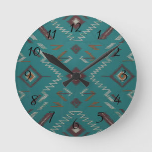 Türkis Südwesten Navajo Geometrisch Runde Wanduhr