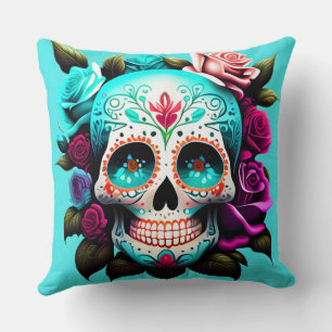 Türkis Sugar Skulls Kissen