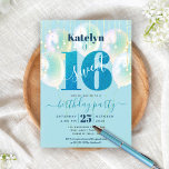 Türkis Sweet 16 Birthday Balloon Glitzer Script Einladung<br><div class="desc">"Happy Sweet 16". Schicken Sie diese atemberaubende, einfache, festliche, moderne, personalisierte Party Einladung für eine Veranstaltung, an die Sie sich erinnern können. Fett, grafisch, tief aquamarine blaue Typografie und handgeschriebene Skripte überlagern einen aquamarin blauen Glitzer "16", aqua-grüne blaue Ballons und goldene funkelnd Streichellichter auf einem sanften, aqua-blauen Hintergrund. Personalisieren Sie...</div>