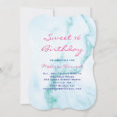 Türkis Sweet 16 Marmor Geburtstag Einladung (Vorderseite)
