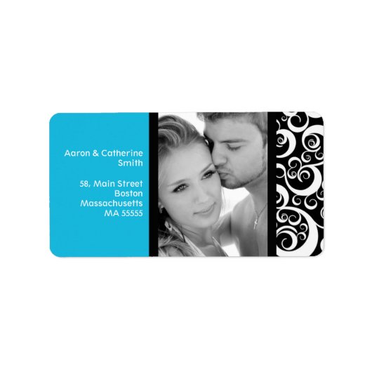 Türkis Swirl Foto Address Labels Adressaufkleber (Vorne)