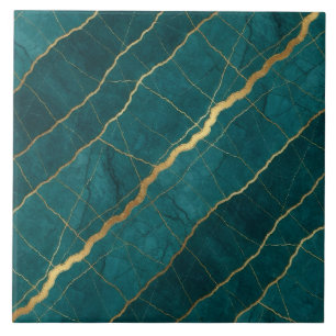 Türkis Teal Blau und Gold Marmor Fliese