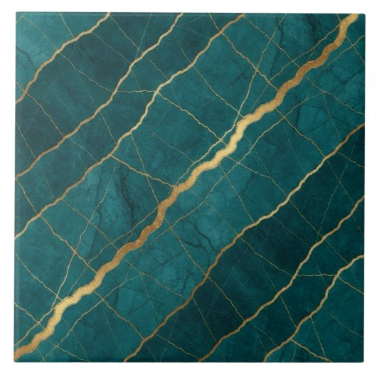 Türkis Teal Blau und Gold Marmor Fliese (Vorderseite)