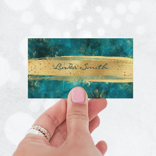 Türkis Teal Stein Glitter Gold Pinselstriche Visitenkarte