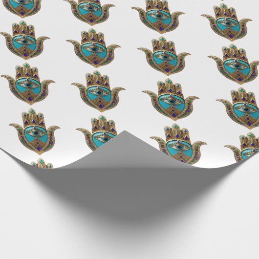 Türkis Third Eye Hamsa Geschenkpapier (Ecke)