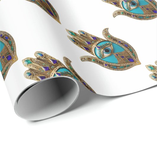 Türkis Third Eye Hamsa Geschenkpapier (Rolleneckpunkt)