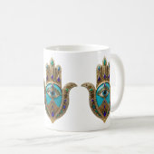 Türkis Third Eye Hamsa Kaffeetasse (VorderseiteRechts)