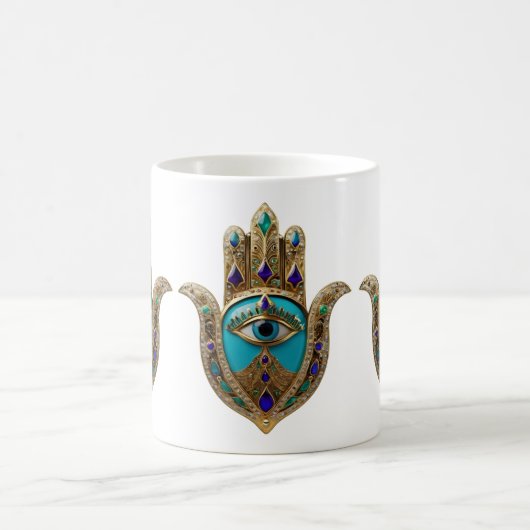 Türkis Third Eye Hamsa Kaffeetasse (Mittel)