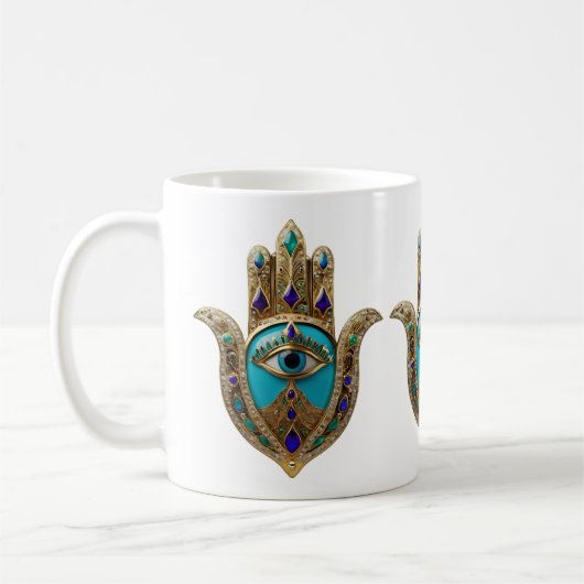 Türkis Third Eye Hamsa Kaffeetasse (Links)