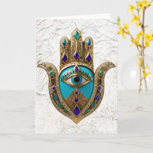 Türkis Third Eye Hamsa Karte (Gelbe Blume)