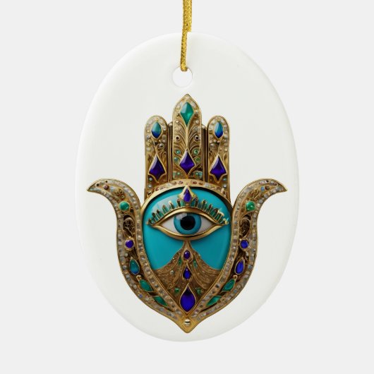 Türkis Third Eye Hamsa Keramik Ornament (Vorne)