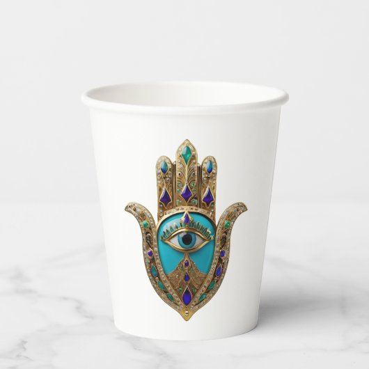 Türkis Third Eye Hamsa Pappbecher (Rückseite)