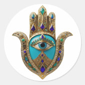 Türkis Third Eye Hamsa Runder Aufkleber (Vorderseite)
