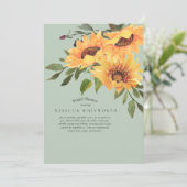 Türkis & Tief Pflaume Sonnenblumen Brautparty Einladung (Stehend Vorderseite)