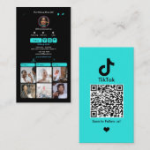 Türkis TikTok Social Media QR Code Visitenkarte (Vorne/Hinten)