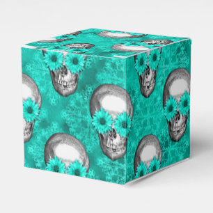 Türkis-Totenköpfe und Sonnenblumen-Serien-Design 1 Geschenkschachtel