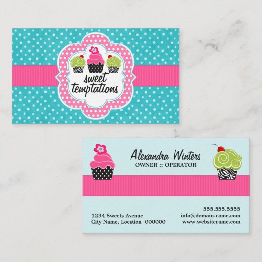 Türkis-Tupfen-Kuchen-Bäckerei Visitenkarte (Vorne/Hinten)