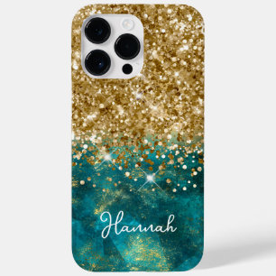 Türkis Türkis Glänzend Gold Glam Personalisiert Case-Mate iPhone 14 Pro Max Hülle