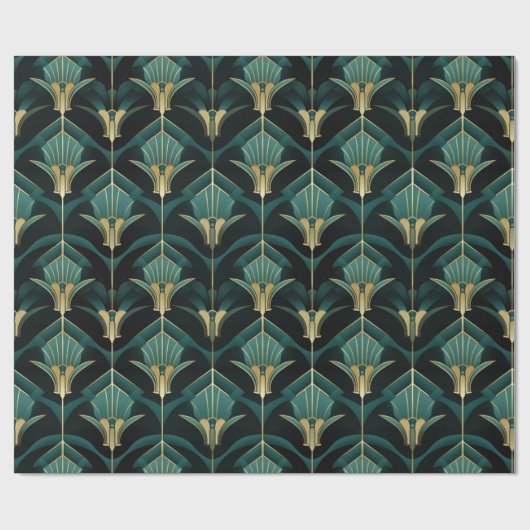 Türkis Türkis und Gold Art Deco Muster Geschenkpapier (Flach)