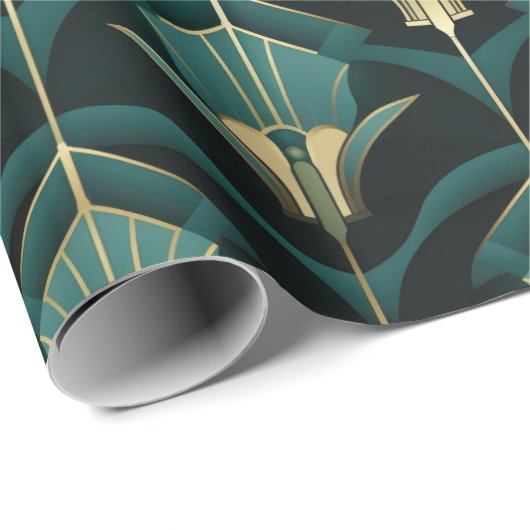 Türkis Türkis und Gold Art Deco Muster Geschenkpapier (Rolleneckpunkt)