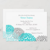 Türkis-u. graue Dahlie-BrautBabyparty laden ein Einladung (Vorne/Hinten)