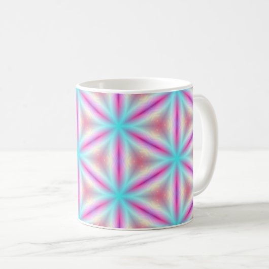 Türkis u. heißes Rosa-Fraktal-Kaleidoskop-Tasse Kaffeetasse (VorderseiteRechts)