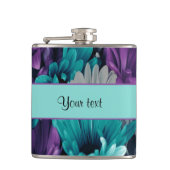 Türkis u. lila Gänseblümchen Flachmann (Vorderseite)