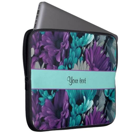 Türkis u. lila Gänseblümchen Laptopschutzhülle (Vorne Rechts)