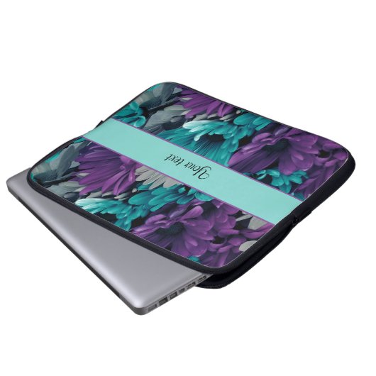 Türkis u. lila Gänseblümchen Laptopschutzhülle (Vorne Knopf)