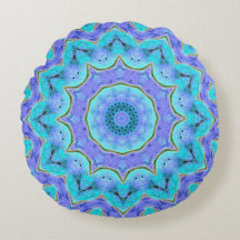 Türkis u. lila Meditationmandala-rundes Kissen