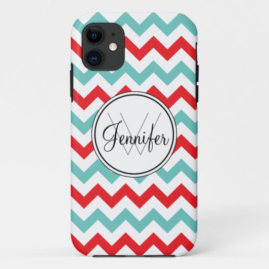 Türkis u. rotes Zickzack Monogramm iPhone 5 Case-Mate iPhone Hülle (Rückseite)