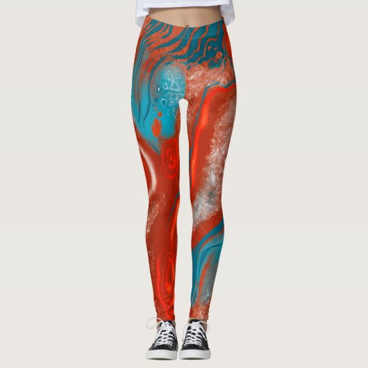 Türkis und abstrakte Leggings (Vorderseite)