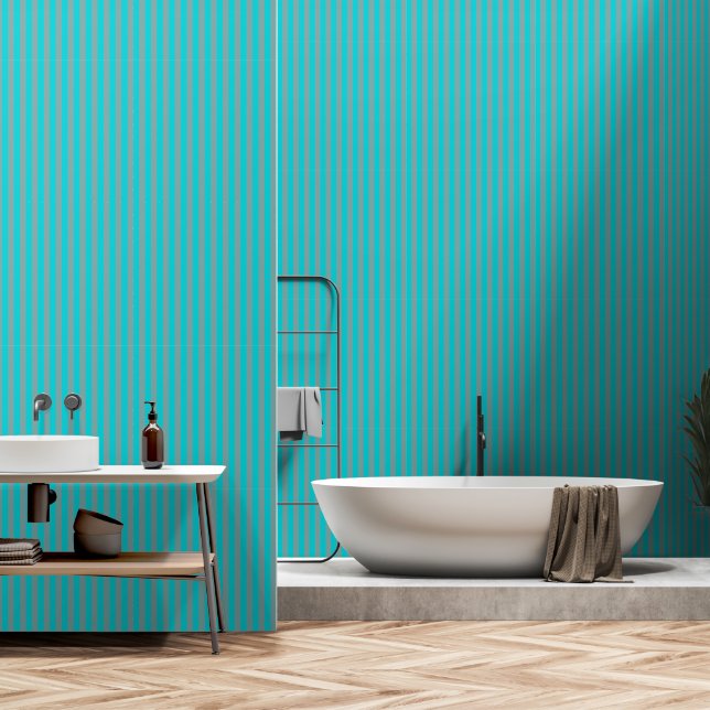 Türkis und Aquamarine blaue Streifen Tapete (Badezimmer)