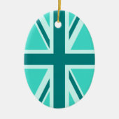 Türkis und Aquamariner Union Jack 2 Keramikornament (Vorne)