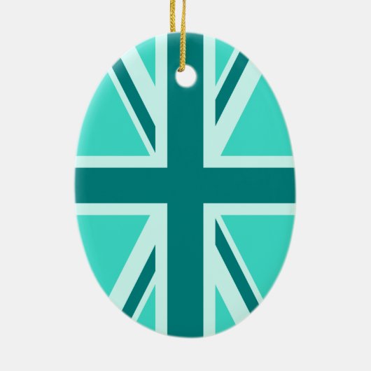 Türkis und Aquamariner Union Jack 2 Keramikornament (Hinten)
