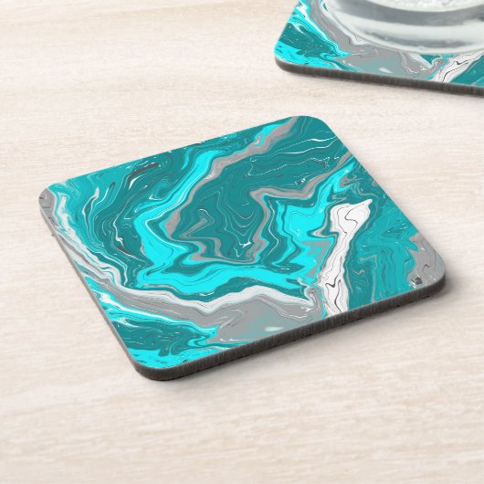 Türkis und Aquamarines Marmorwasser Kunst Getränkeuntersetzer (Linke Seite)