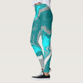 Türkis und Aquamarines Marmorwasser Kunst Leggings (Links)