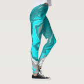 Türkis und Aquamarines Marmorwasser Kunst Leggings (Rechts)