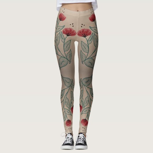 Türkis und Barn Rot Leggings (Vorderseite)