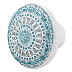 Türkis und Beige Dekoratives Mandala-Muster Keramikknauf