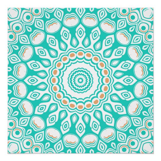 Türkis und Beige Ozean Mandala Muster Poster (Vorderseite)
