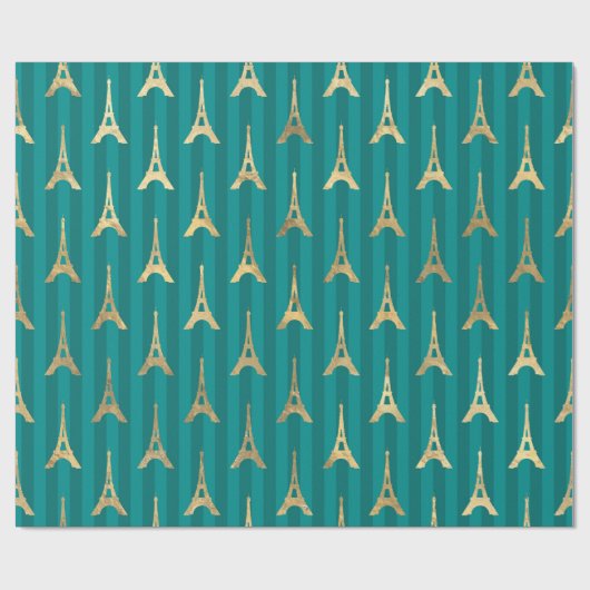 Türkis und BGold Eiffelturm Geschenkpapier (Flach)