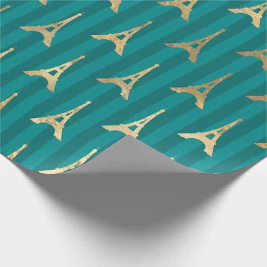 Türkis und BGold Eiffelturm Geschenkpapier (Ecke)