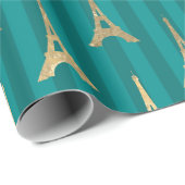 Türkis und BGold Eiffelturm Geschenkpapier (Rolleneckpunkt)