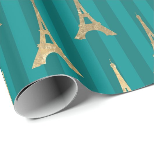 Türkis und BGold Eiffelturm Geschenkpapier (Rolleneckpunkt)