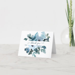 Türkis und blaue Aquarell-Blumen personalisiert th Dankeskarte