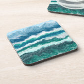 Türkis und Blaue Meereswellen Getränkeuntersetzer (Linke Seite)