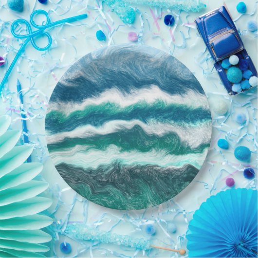 Türkis und Blaue Meereswellen Pappteller (Party)