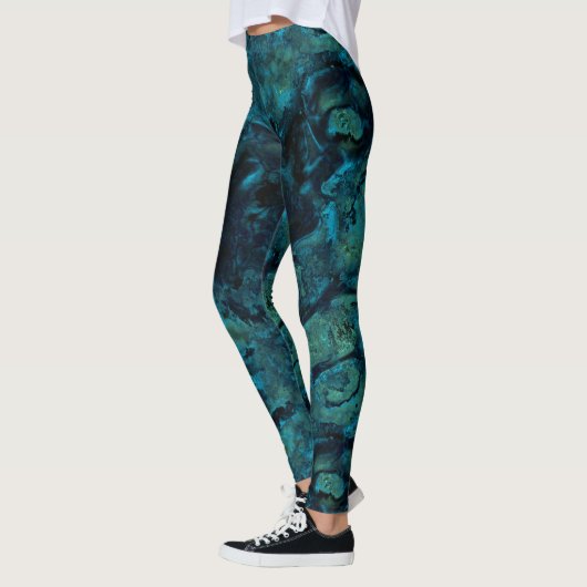 Türkis und Blauer Marmor Abstrakt Leggings (Links)