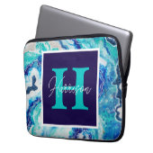 Türkis und Blauer Marmor Monogram Name Beachy Laptopschutzhülle (Vorderseite Links)